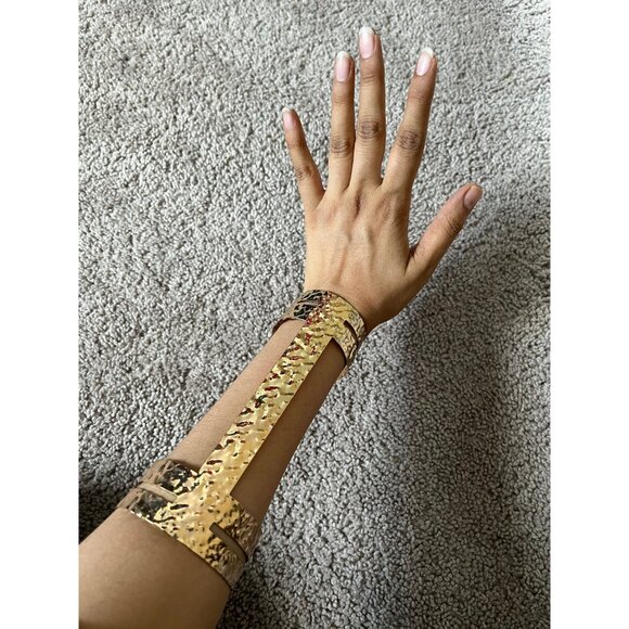 Huge wide gold Arm cuff bracelet chunky bangle metal wedding statement armor - Picture 3 of 6